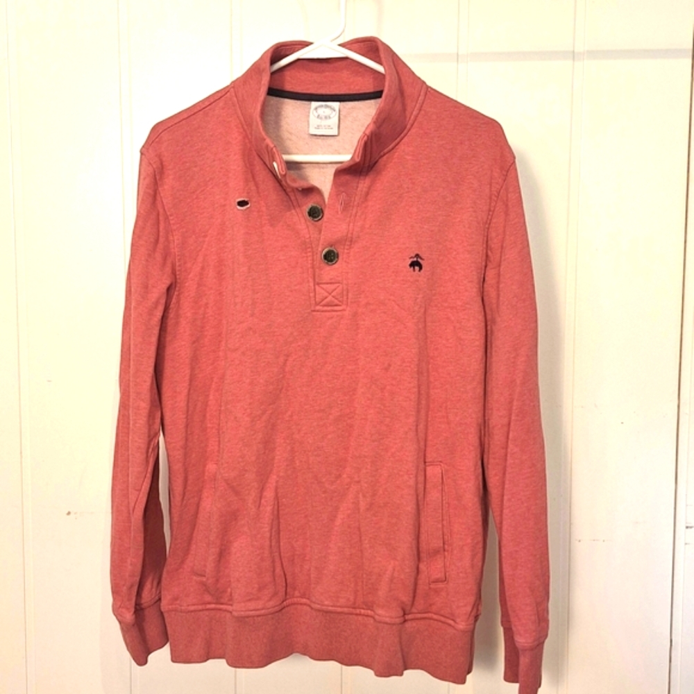 Brooks Brothers Men's Henley Sweater in Coral Pull Over With Insignia Size L